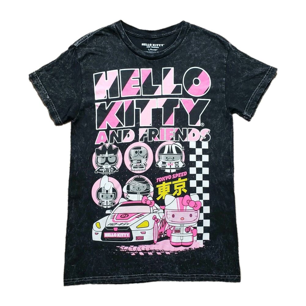 Hello Kitty and Friends Racing Tokyo Speed Unisex Graphic T-Shirt Acid Wash S